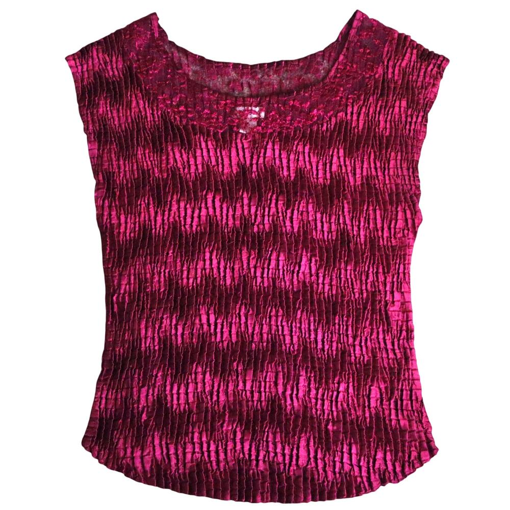 Nicola Vintage 90s Accordion Blouse Lace Pleat Burgundy Maroon Cap Sleeve large